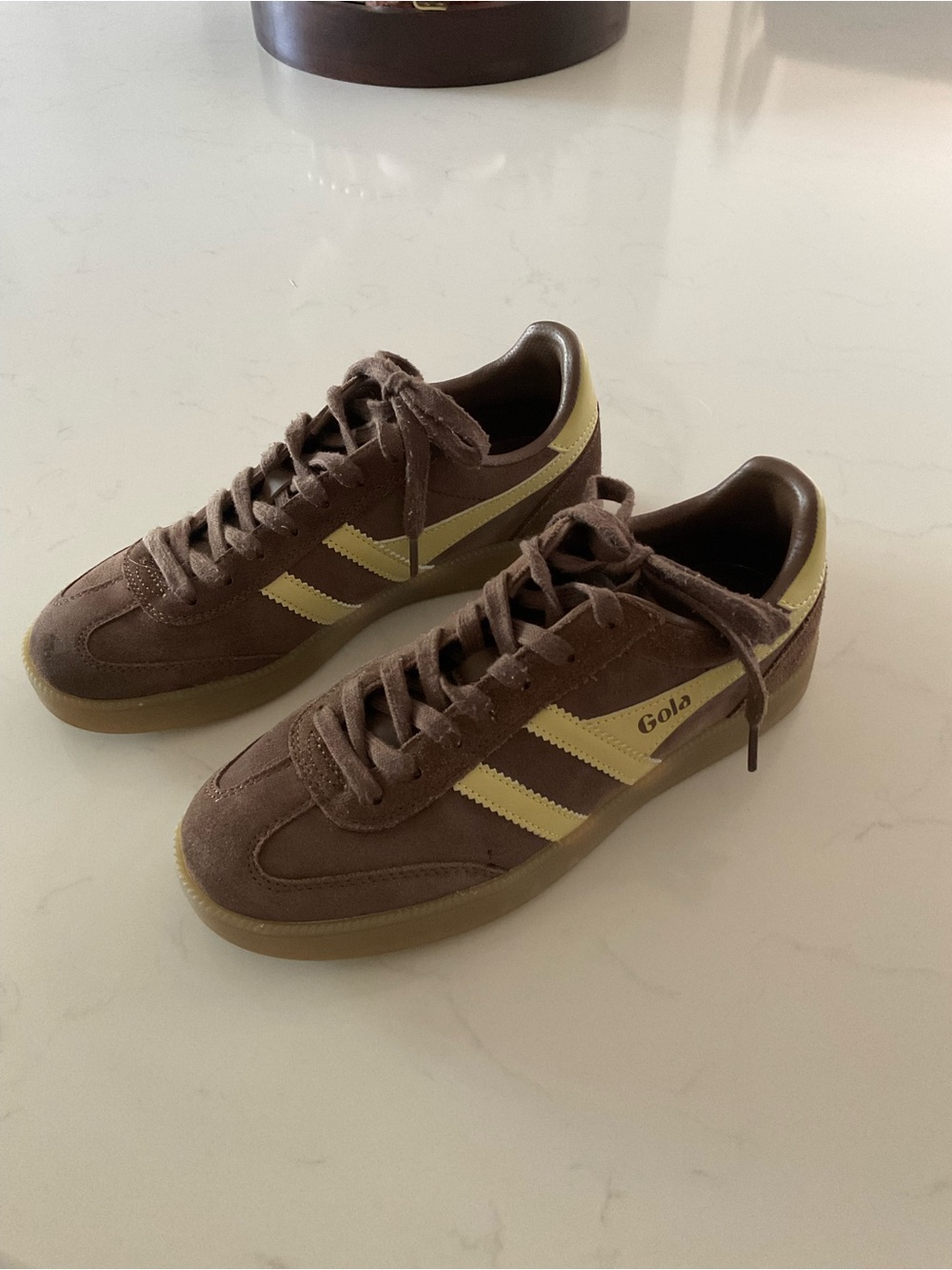 Gola Brown Suede Sneakers with Yellow Accents
